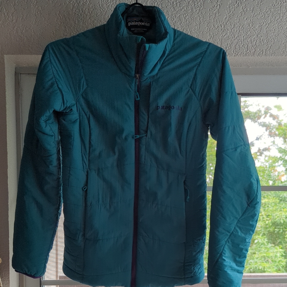 Patagonia Blue Quilted Puffer Jacket with Stand-Up Collar